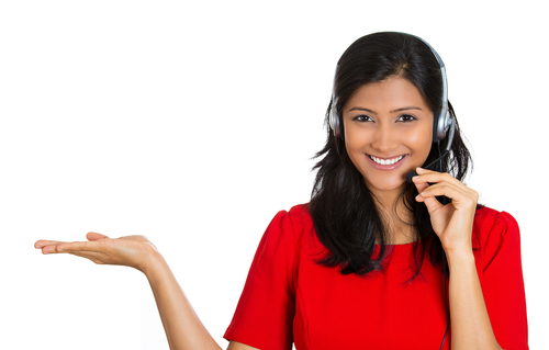 Woman with a headset smiling