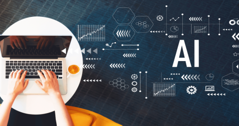 Hands typing on keyboard in AI graphic