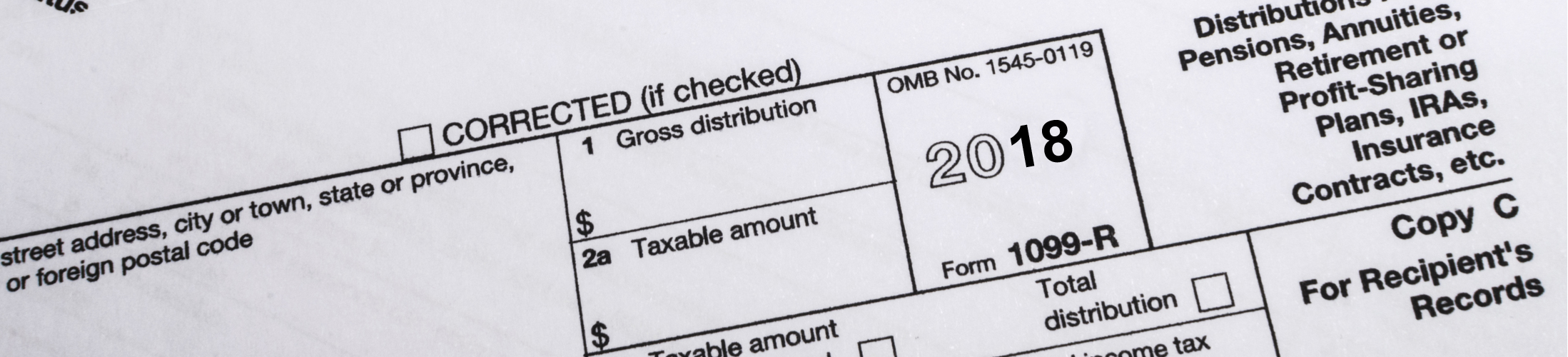 close-up of 1099-R tax form