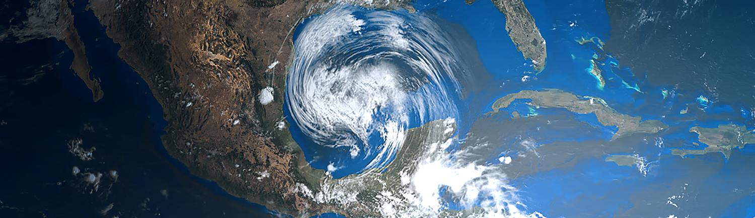 Aerial image of hurricane over the Gulf of Mexico
